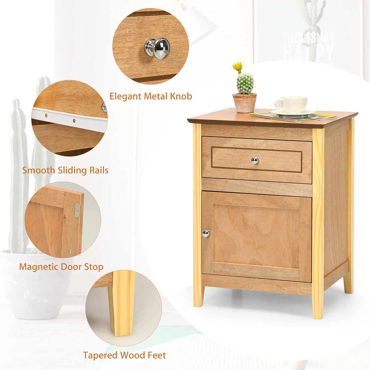 Natural Nightstand with Drawer U9494