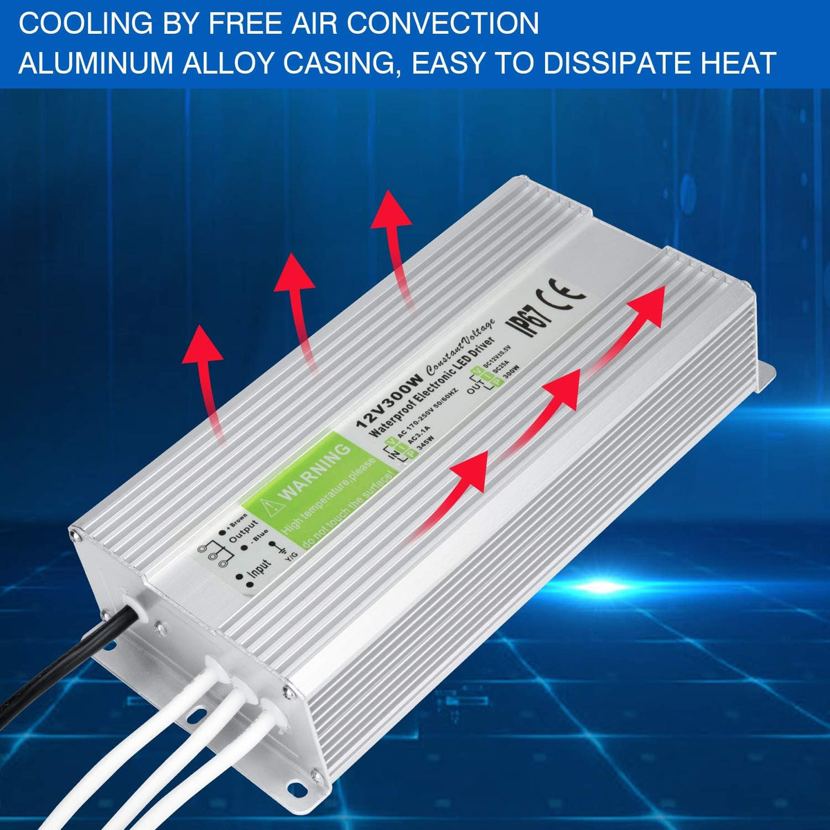 LEDMO IP67 Power Supply 300 Watts DC12V 25A AC/DC Driver Transformer Adapter Low Voltage Output with 3-Prong Plug 3.3 Feet Cable E1658