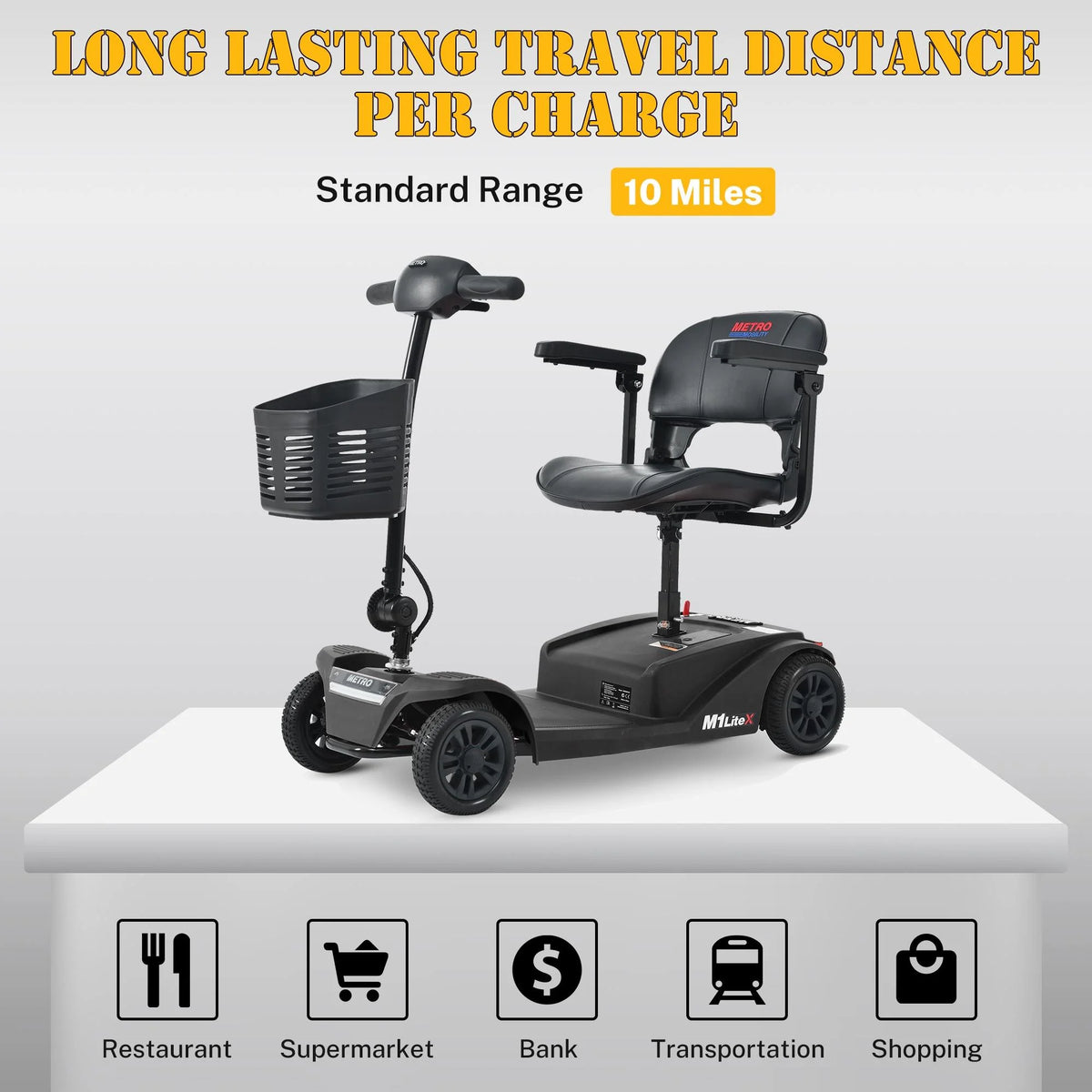 Heavy Duty 4-Wheel Mobility Scooter with Front & Rear Light, Black Y5489