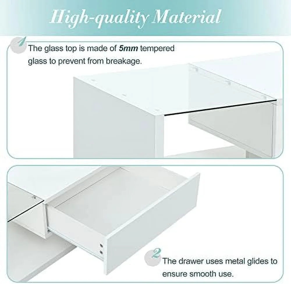 White Black 2-Layer Coffee Table with Removable Tray Q44030
