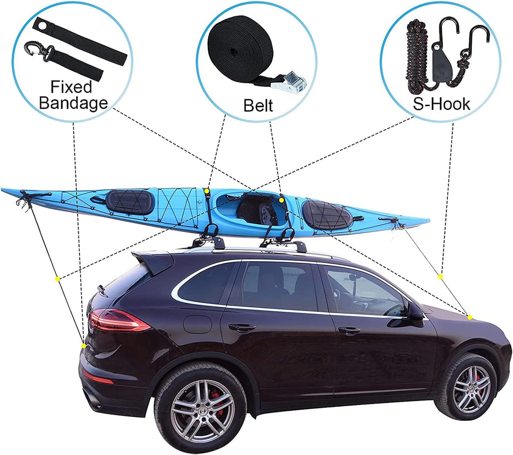 2PCS J-Bar Kayak Roof Rack with 2 7.2Ft Ratchet Lashing Straps V808