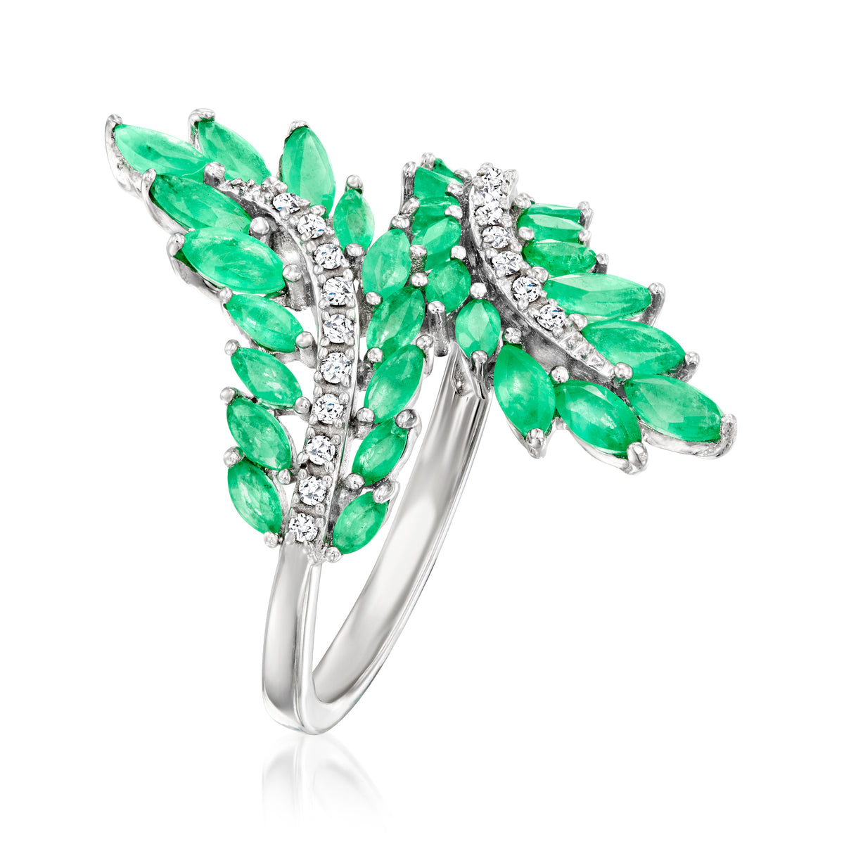 1.60 ct. t.w. Emerald and .10 ct. t.w. Diamond Bypass Ring in Sterling Silver T546333
