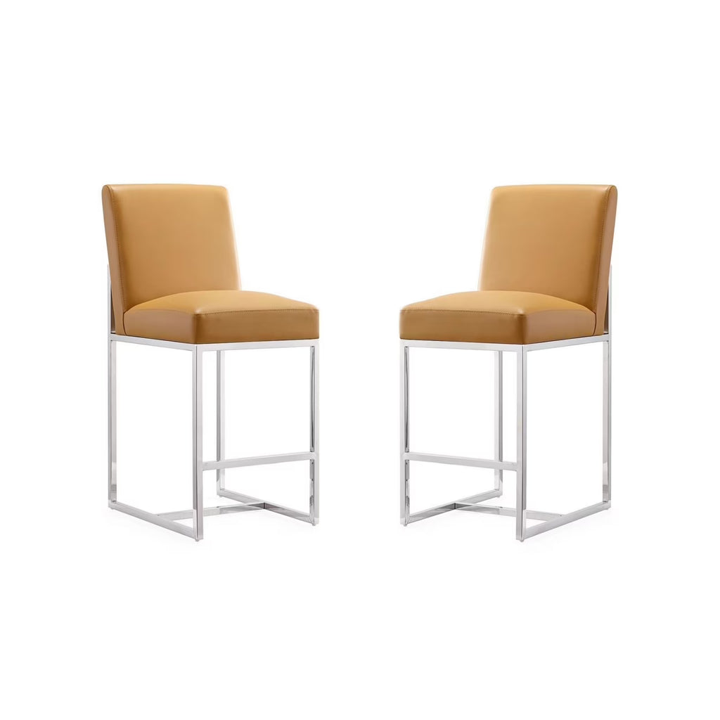 Camel Polished Chrome Stainless Steel Counter Height Bar Stool Set of 2 Z4704