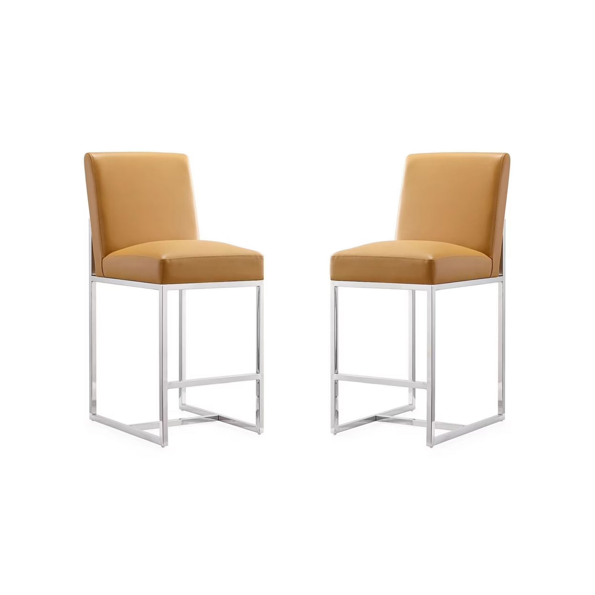 Camel Polished Chrome Stainless Steel Counter Height Bar Stool Set of 2 Z4704