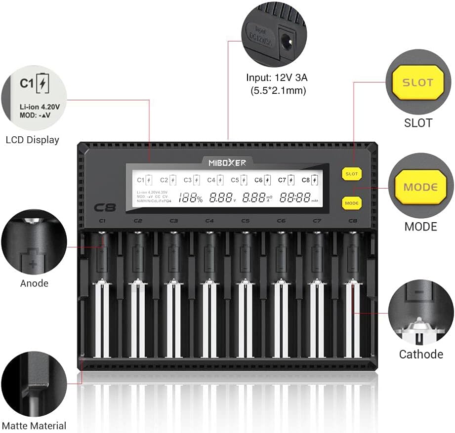 8-Bay Smart Battery Charger with LCD Display O46932