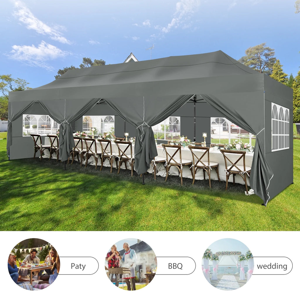10'x30' Heavy Duty Pop Up Canopy Tent with 8 Removable Sidewalls, Grey A2098