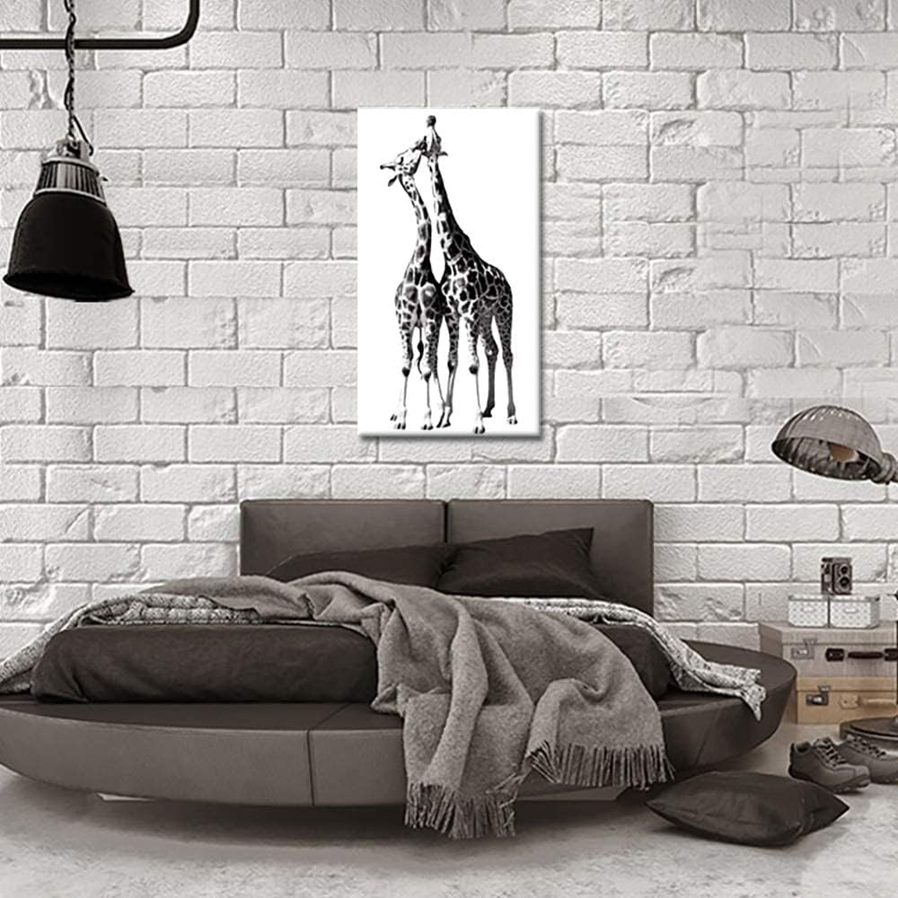 Black and White Giraffe Canvas Prints Gallery Wrapped Painting 20 x 36 Inch R955635