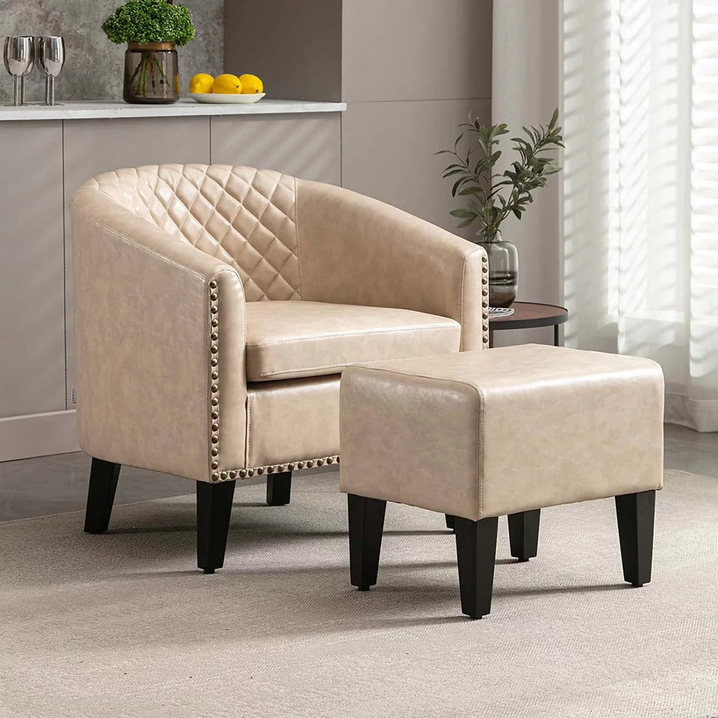 Leather Club Chair with Ottoman I1710