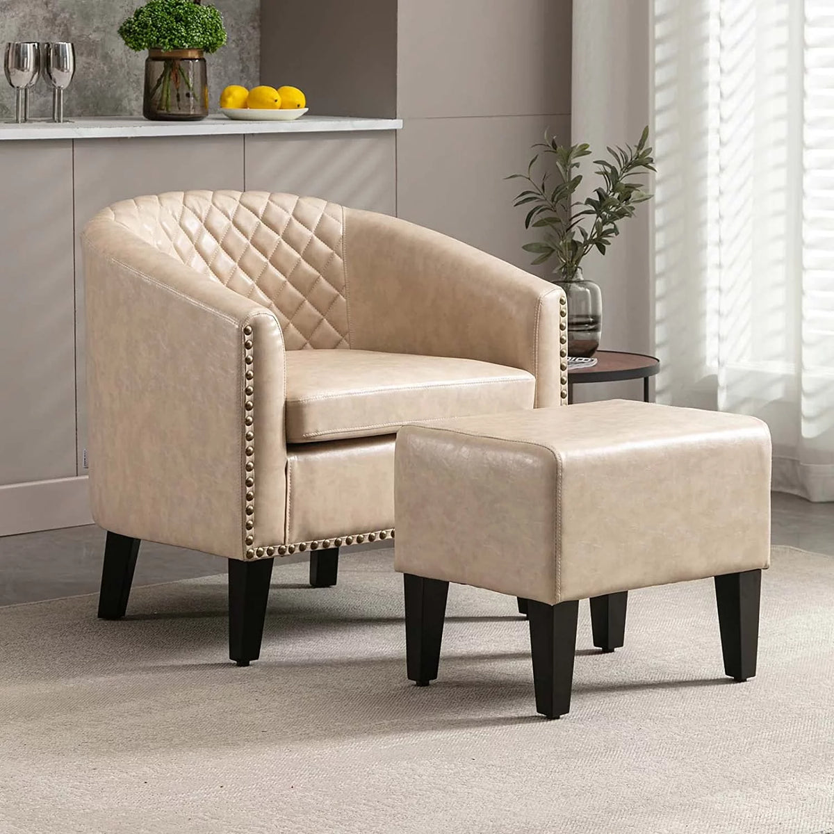 Leather Club Chair with Ottoman I1710