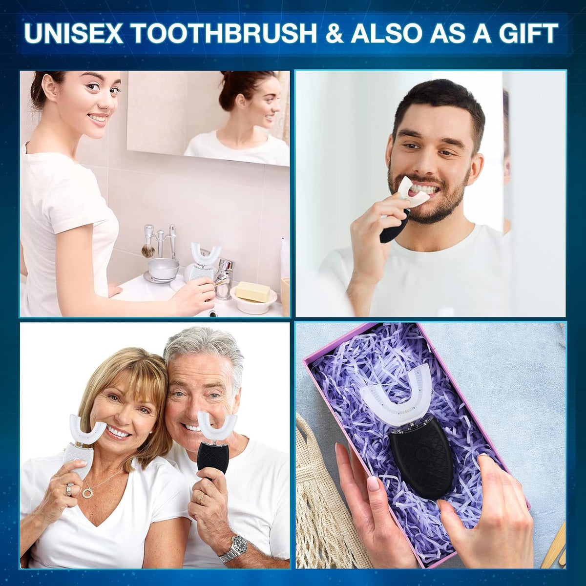 2 Pieces Ultrasonic U Shaped Automatic Toothbrushes with 3 Brush Heads I301746