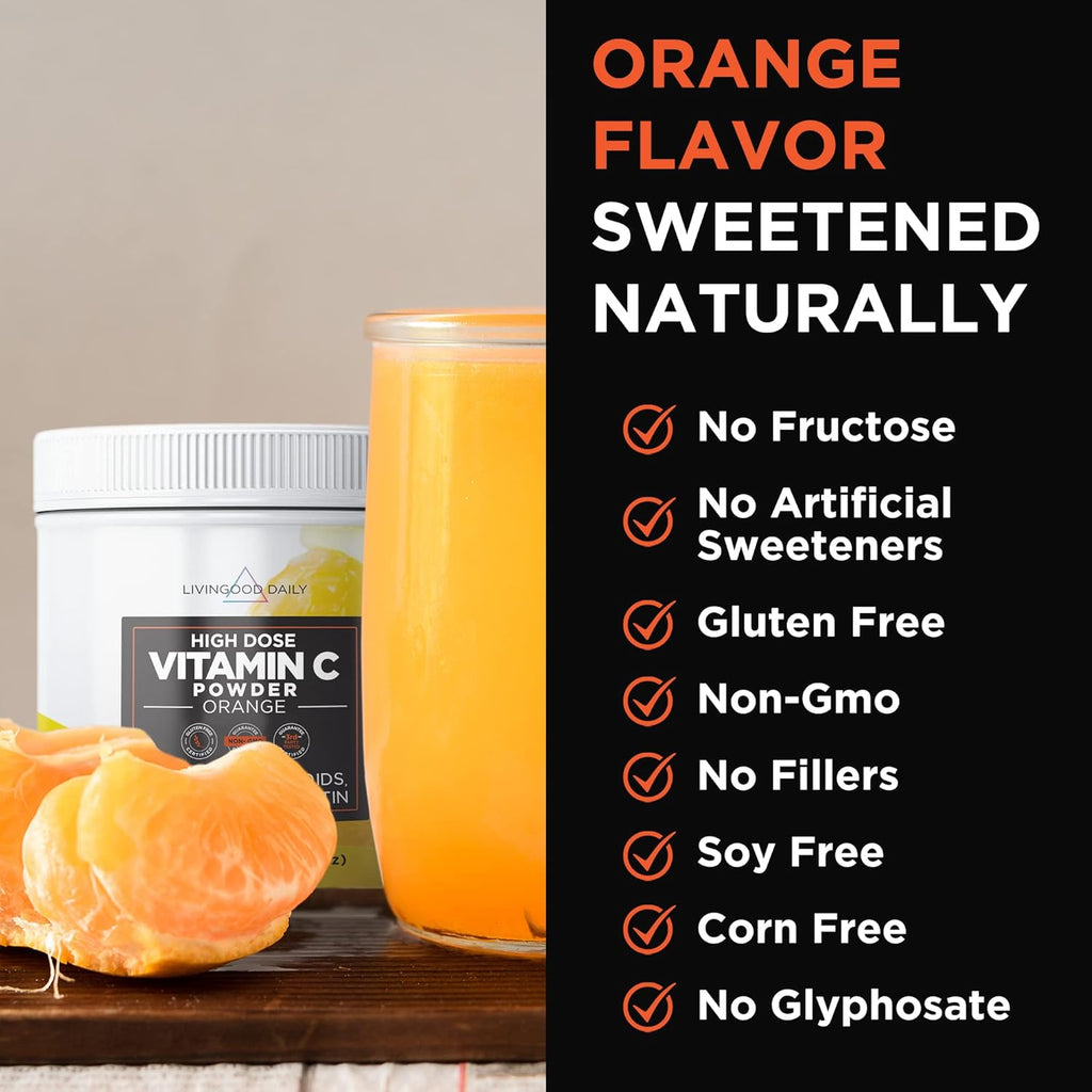 Vitamin C Powder Supplement - 2,600mg Ascorbic Acid Powder with Quercetin & Citrus Bioflavonoids - Vegan, 30 Servings J774