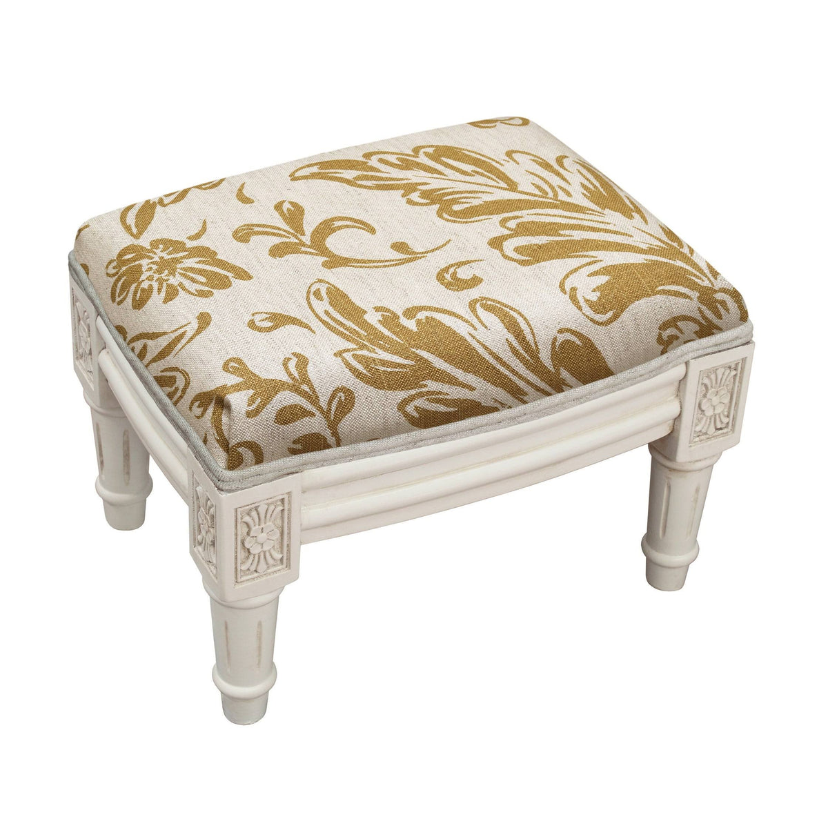 Floral Footstool with Antique White Finish F741