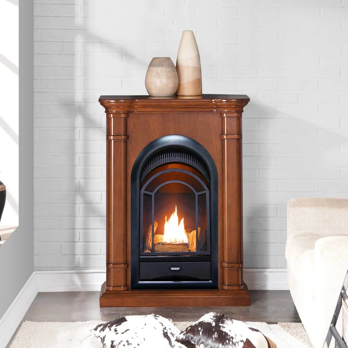 Ventless Fireplace System 10K BTU Duel Fuel Thermostat Insert and Mantel P777