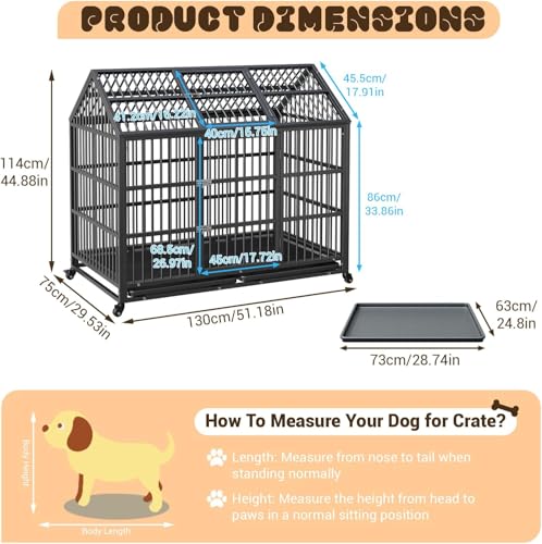 Heavy Duty Metal Dog Crate with Lockable Wheels and Removable Tray P6178