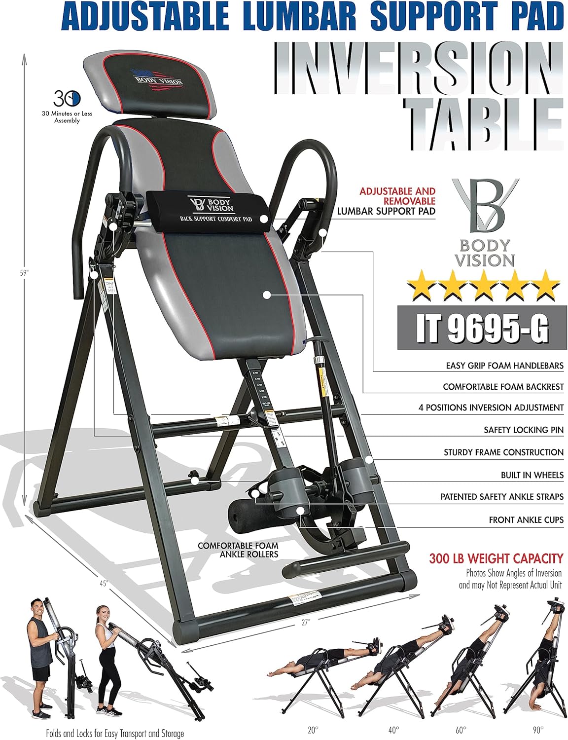 Deluxe Heavy Duty Therapeutic Inversion Table V59107