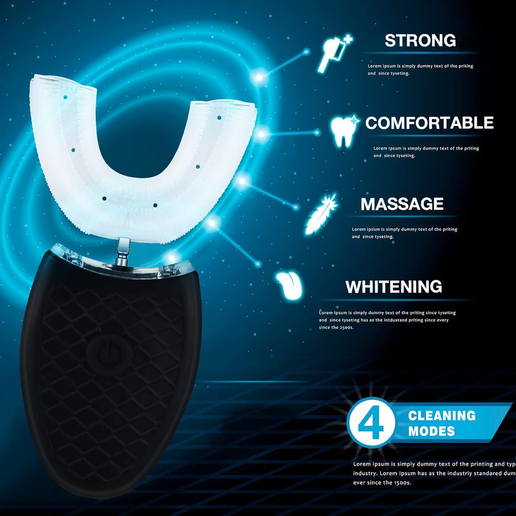2 Pieces Ultrasonic U Shaped Automatic Toothbrushes with 3 Brush Heads I301746