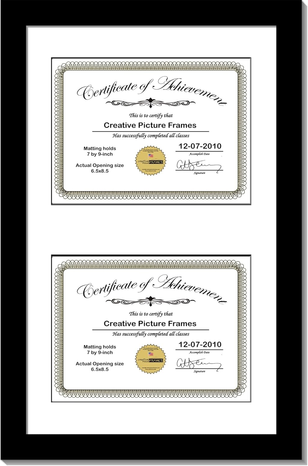 Black Vertical Double Diploma Frame with 2 Opening Black Mat L1319