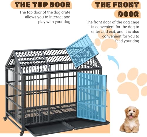 Heavy Duty Metal Dog Crate with Lockable Wheels and Removable Tray P6178