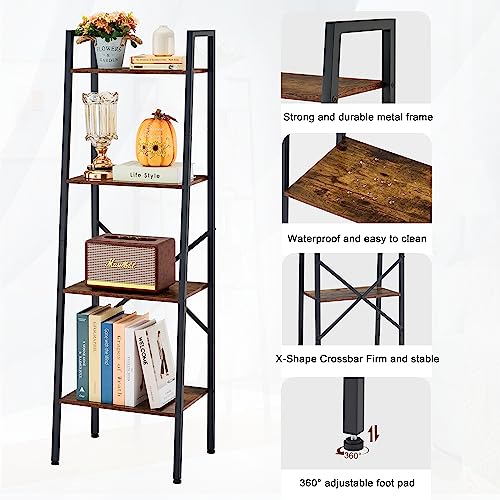 5-Tier Narrow Ladder Bookshelf, Metal Frame, Greige X223