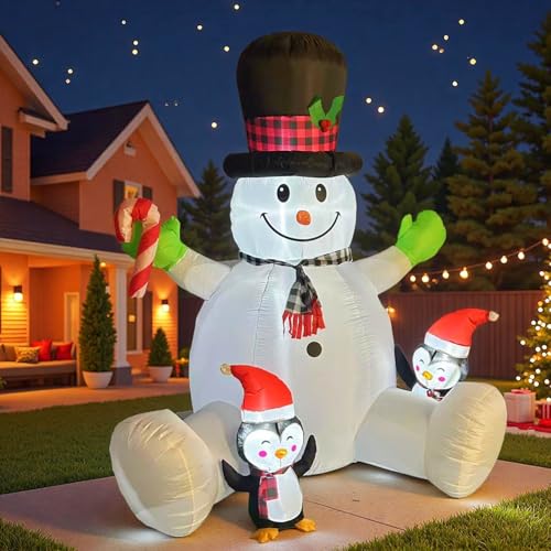 Inflatable Snowman with Penguins Christmas Decorations K9669