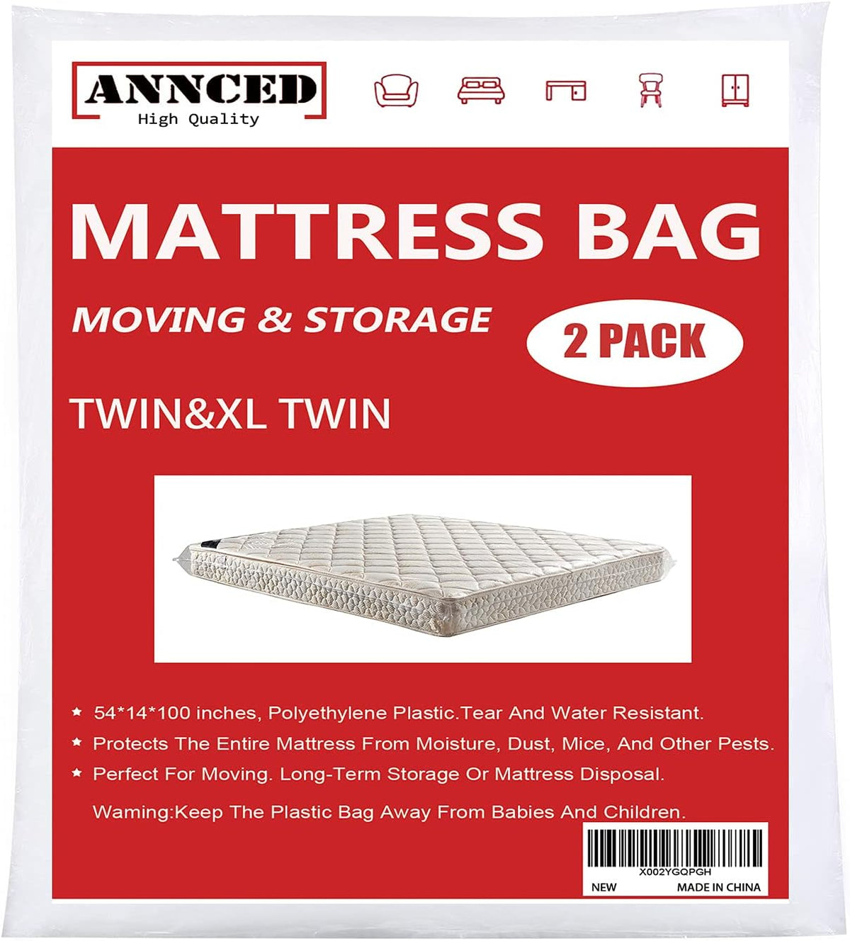 Queen Mattress Bag 4 mil Polyethylene J72190
