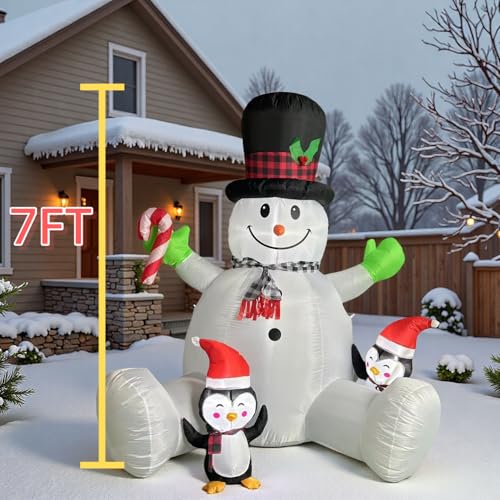 Inflatable Snowman with Penguins Christmas Decorations K9669