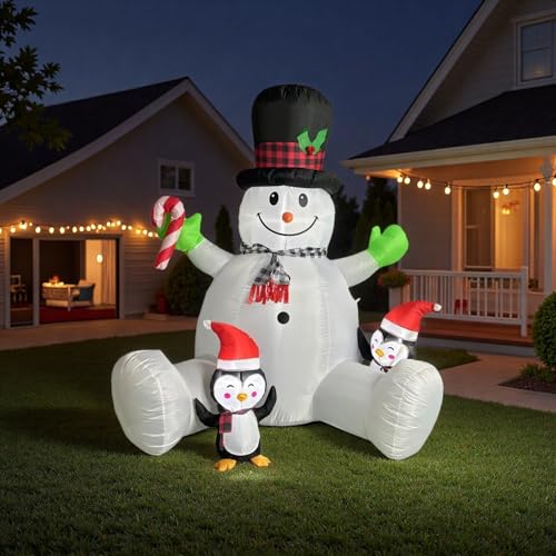 Inflatable Snowman with Penguins Christmas Decorations K9669