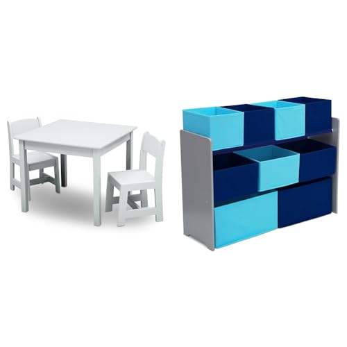Grey/Blue Kids Wood Table and Chair Set with Toy Organizer D317