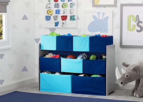 Grey/Blue Kids Wood Table and Chair Set with Toy Organizer D317