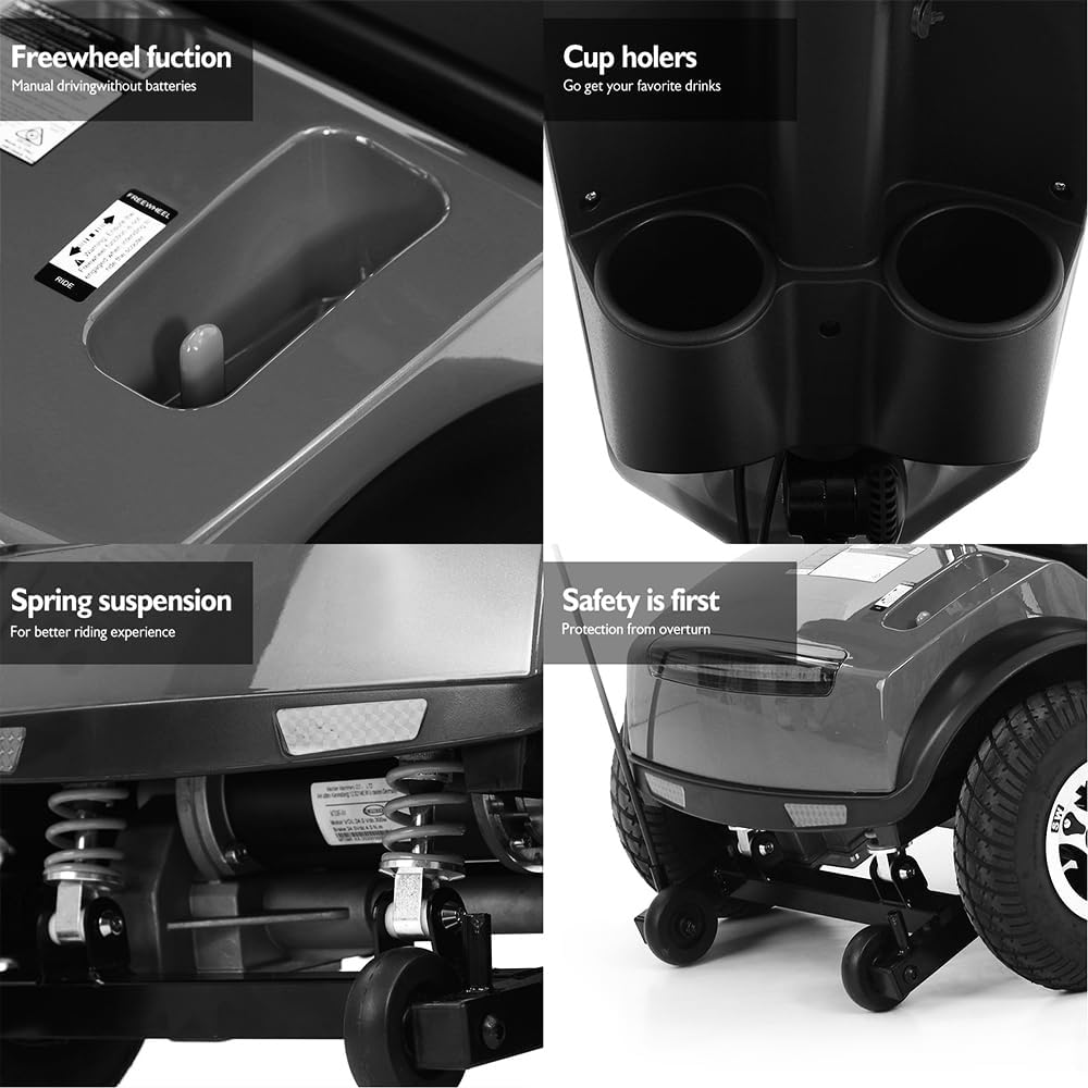 Grey Foldable 4 Wheel Mobility Scooter with 300 lbs Capacity T237