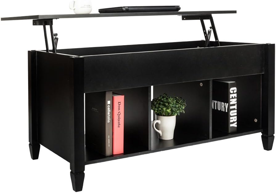 Black Lift Top Wood Coffee Table with Storage Shelf G9168