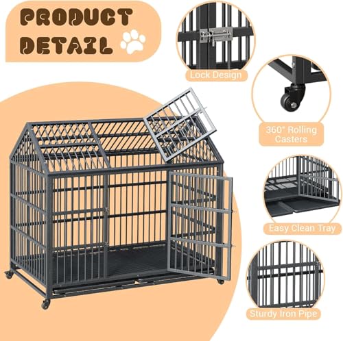 Heavy Duty Metal Dog Crate with Lockable Wheels and Removable Tray P6178