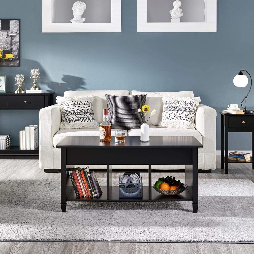 Black Lift Top Wood Coffee Table with Storage Shelf G9168