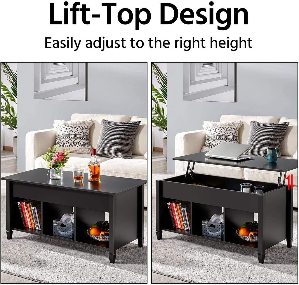 Black Lift Top Wood Coffee Table with Storage Shelf G9168