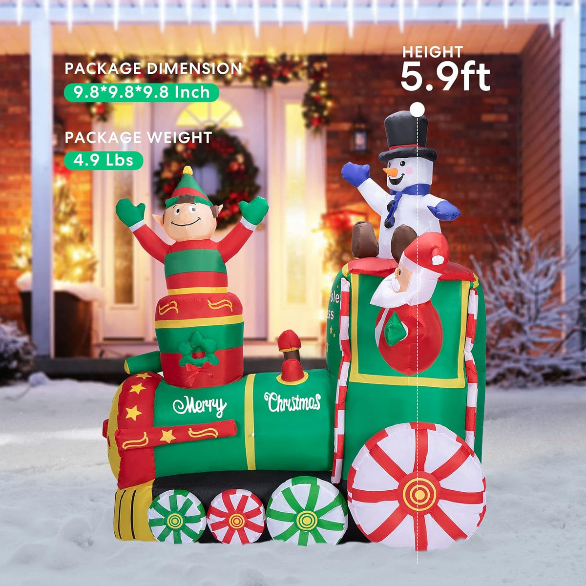 6ft Height Christmas Inflatable Santa Claus with Elf and Snowman Built-in LED Lights I741732