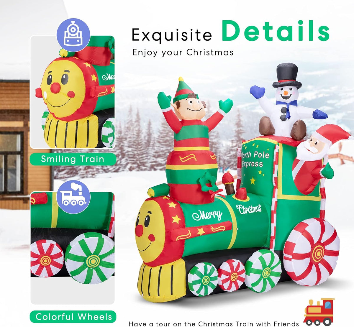 6ft Height Christmas Inflatable Santa Claus with Elf and Snowman Built-in LED Lights I741732