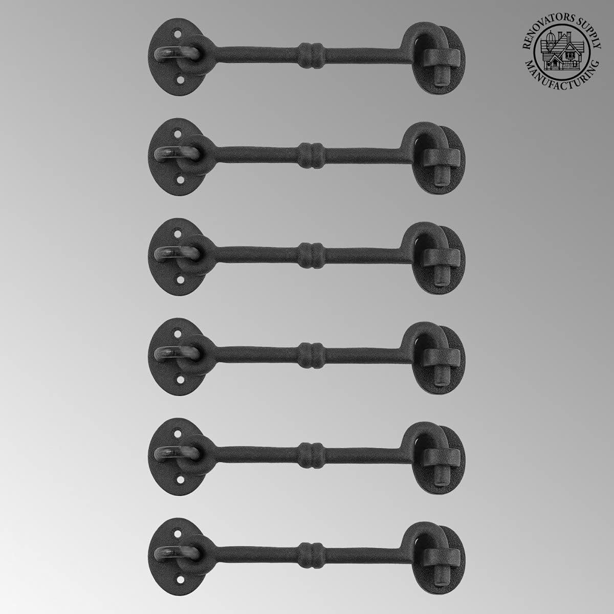 Black Wrought Iron Cabin Hook Eye 7 Inches Long Pack of 6 T4179