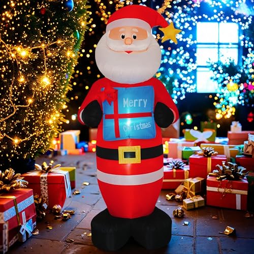 8FT Inflatable Santa Claus with Gift Box and LED Lights E2689