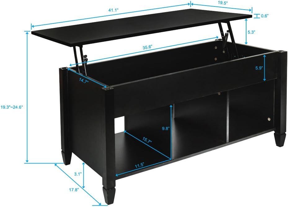 Black Lift Top Wood Coffee Table with Storage Shelf G9168