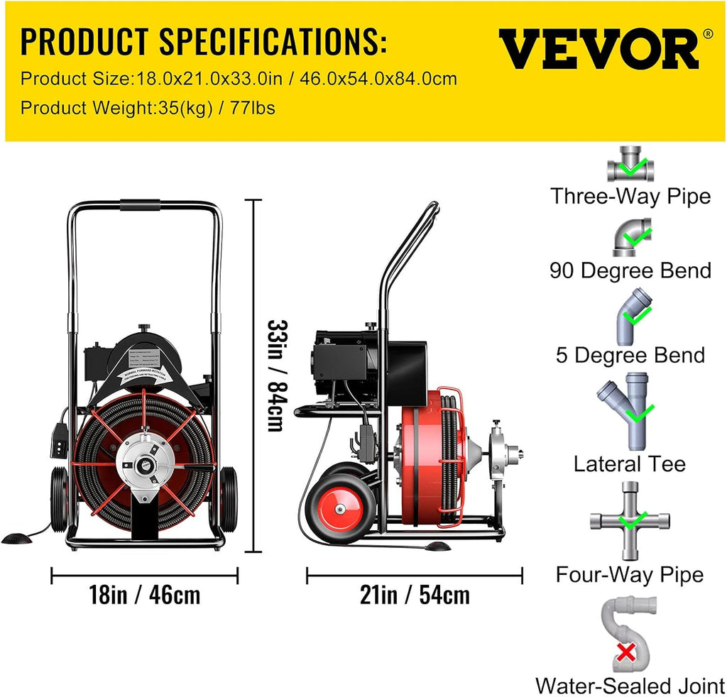 50 Ft x 1/2 Inch Portable Electric Drain Auger Cleaner D458