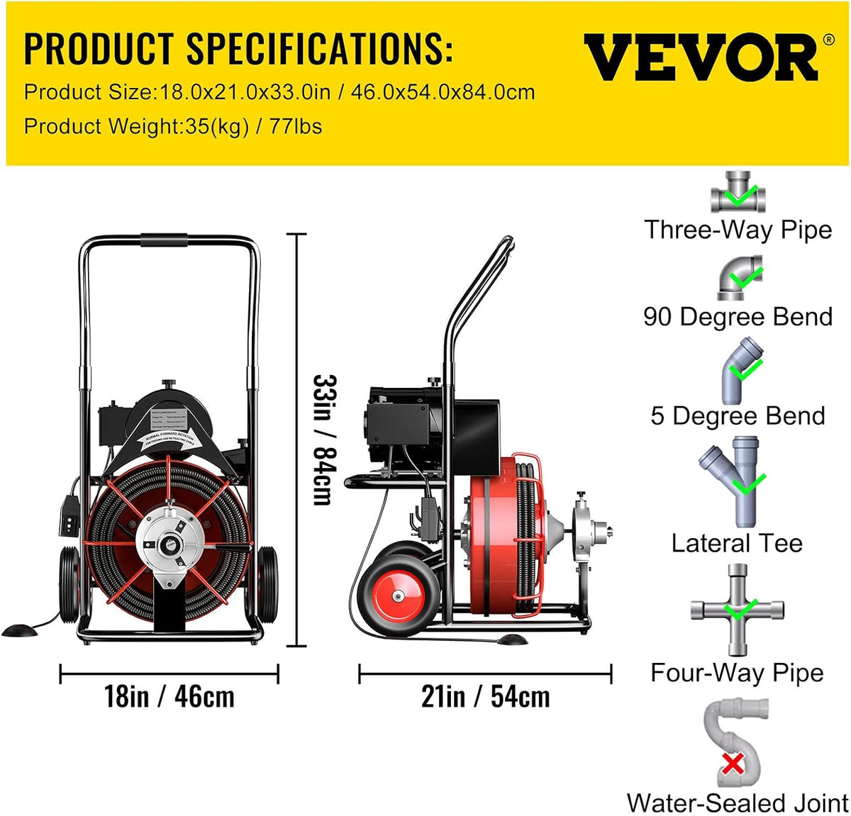 50 Ft x 1/2 Inch Portable Electric Drain Auger Cleaner D458