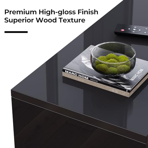 Glossy Black Wall Mounted TV Stand with Power Outlet and RGB Lights R695