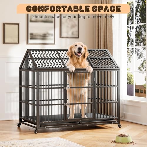 Heavy Duty Metal Dog Crate with Lockable Wheels and Removable Tray P6178