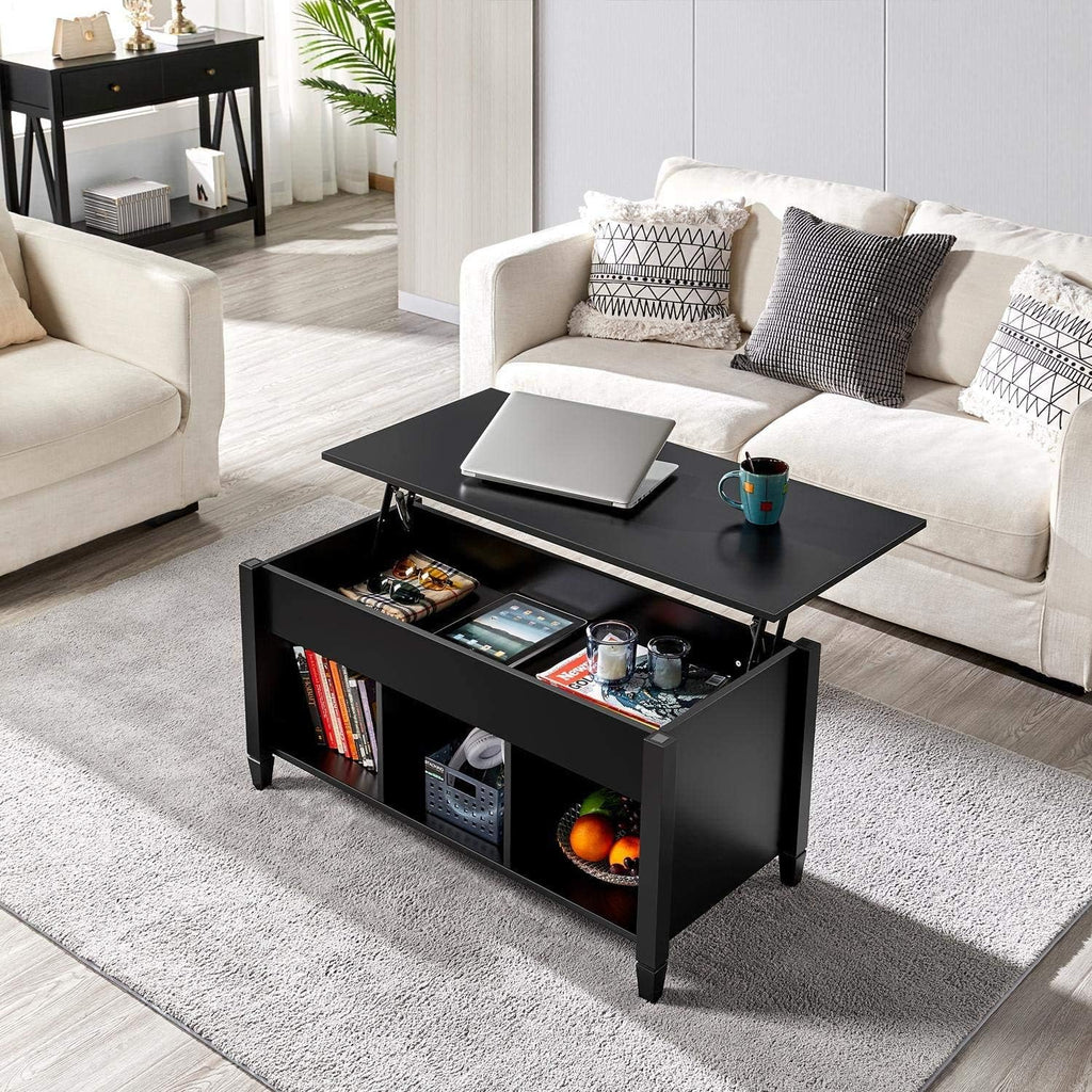 Black Lift Top Wood Coffee Table with Storage Shelf G9168