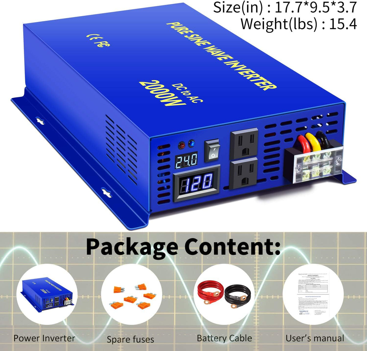 Pure Sine Wave Power Inverter 3000W 24V DC to AC 110V V112