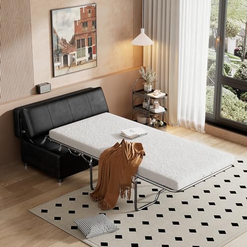 Twin Size Leather Folding Ottoman Sleeper Chair Bed A764