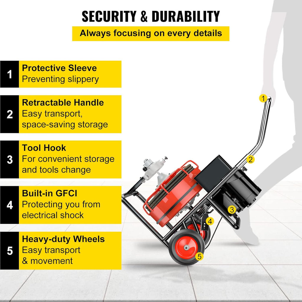 50 Ft x 1/2 Inch Portable Electric Drain Auger Cleaner D458