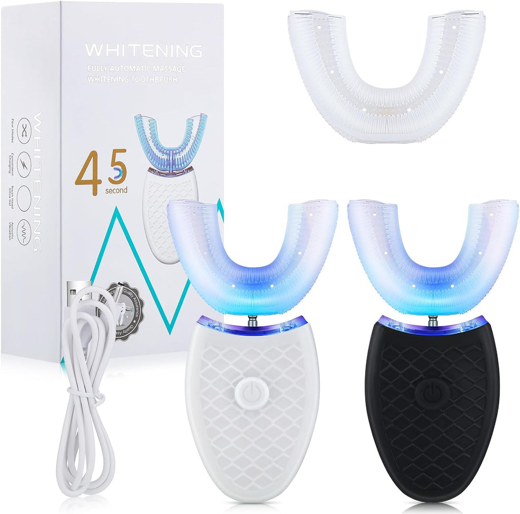 2 Pieces Ultrasonic U Shaped Automatic Toothbrushes with 3 Brush Heads I301746