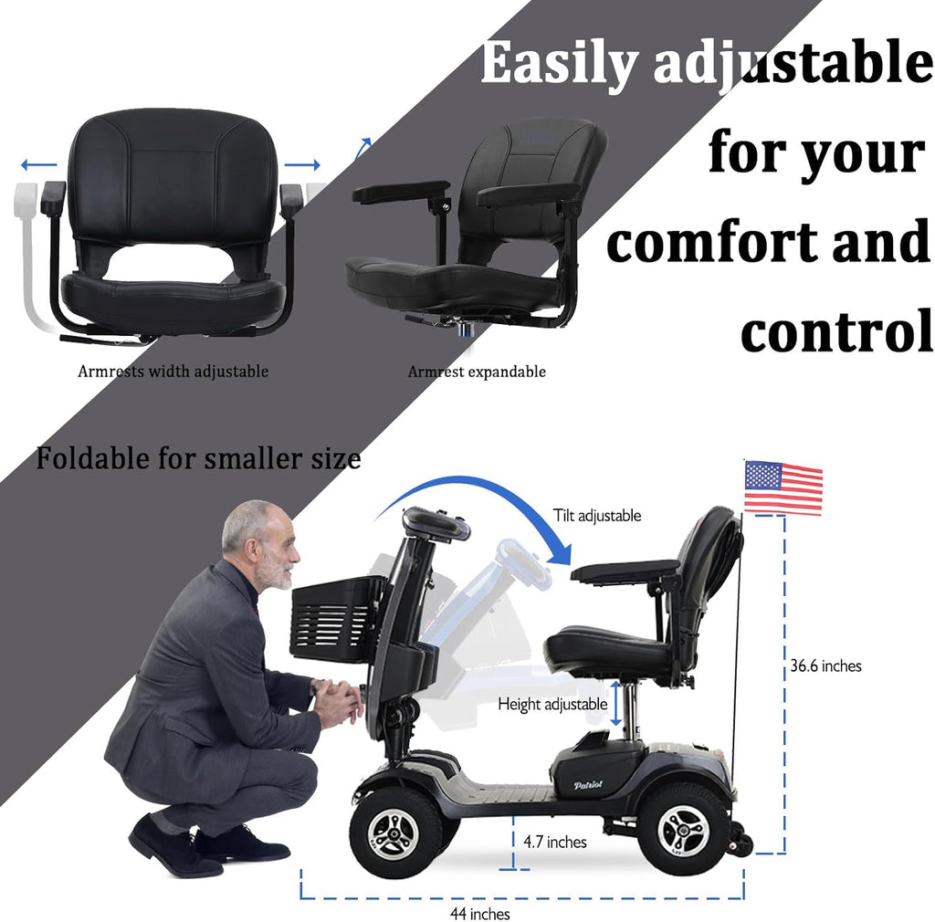 Grey Foldable 4 Wheel Mobility Scooter with 300 lbs Capacity T237