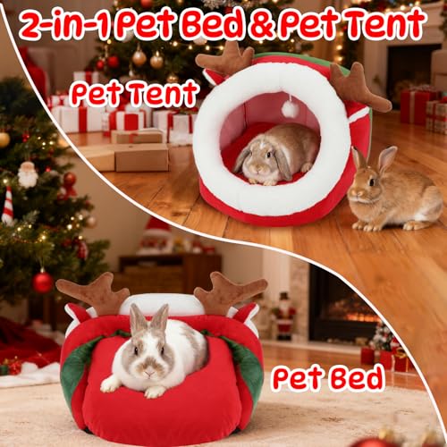 Cozy Reindeer Christmas Pet Bed Cave with Removable Cushion K220